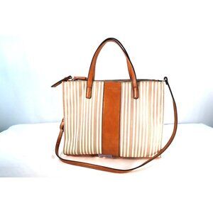 Tahari Brown & Tan‎ Striped Tote Bag with Dual Handles & Adjustable